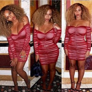 Bodycon Wine Red Stretch Tulle Dress (M)